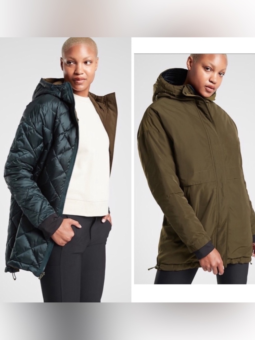 NEW Athleta Vortex Reversible Goose Down Parka Green Sz Large